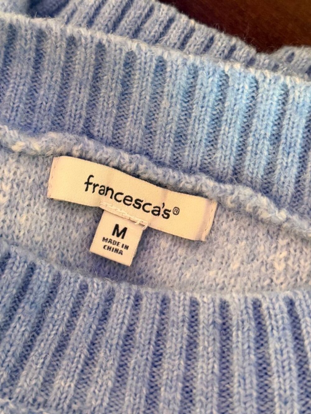 Francesca's Blue Floral Mock Neck Sweater Cottagecore Style Cozy Knit M - Picture 5 of 6